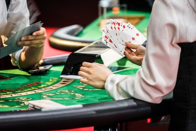Live casino dealer table with multiple camera angles